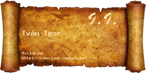 Iván Igor névjegykártya